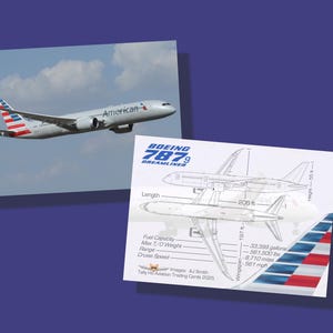 American Fluglinien Boeing 787-9 - Set von 25 Luftfahrt Sammelkarten - 2,5 "x 3,5" - Airliner Sammler Karte - KOSTENLOSER VERSAND