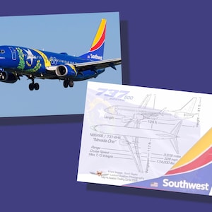 Southwest Airlines 737-800, lot de 25 cartes à collectionner avion - 2,5 x 3,5 pouces - carte de collection avion - « Nevada One »