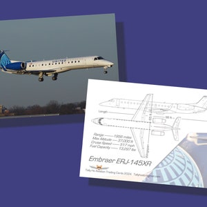 United Express / Commutair Emb. 145 Set van 25 vliegtuigruilkaarten - 2,5 x 3,5 inch - Airplane Collector Card - GRATIS VERZENDING