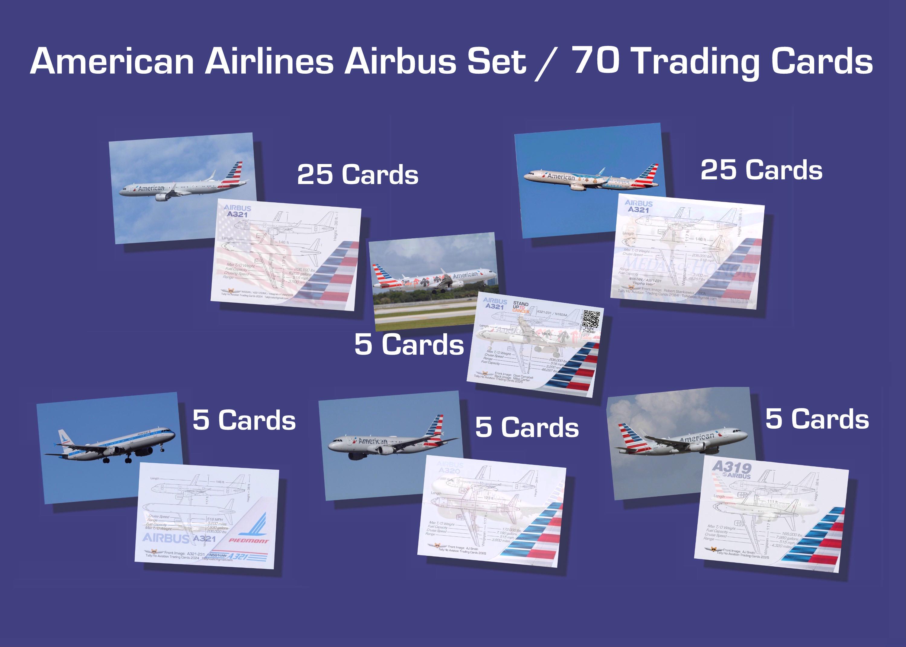 American Airlines Airbus Set of 70 Aviation Trading Cards