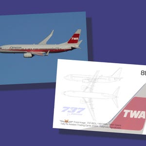 American Fluglinien Boeing 737-800 - TWA Farben - Set von 25 Luftfahrt Sammelkarten - 2,5 "x 3,5" - Airliner Sammler Karte - KOSTENLOSER VERSAND