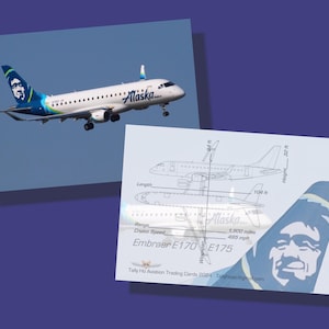 Alaska Skywest Embraer 170 / 175 Zestaw 25 kart kolekcjonerskich z samolotami - 2,5" x 3,5" - Karta kolekcjonerska z samolotami - DARMOWA WYSYŁKA