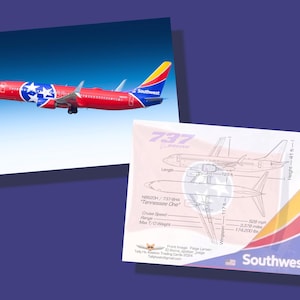 Southwest Airlines 737-800 set van 25 vliegtuigruilkaarten - 2,5 x 3,5 inch - Airplane Collector Card - 'Tennessee One'