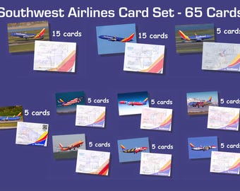 Southwest Airlines 737 Set#1 / 70 Airplane Trading Cards - 2.5&quot;x 3.5&quot; - Airplane Collector Cards - 10 Different Aircraft