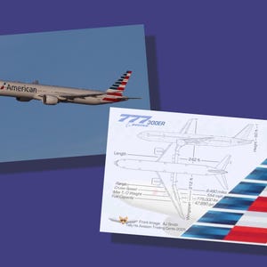 American Fluglinien Boeing 777-300ER - Set mit 25 Luftfahrt Sammelkarten - 2,5 "x 3,5" - Airliner Sammler Karte - KOSTENLOSER VERSAND