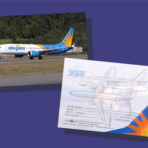 Allegiant Air Boeing 737 MAX 8-200 Conjunto de 25 cartões colecionáveis de aviões - 2,5" x 3,5" - Cartão colecionável de aviões - FRETE GRÁTIS
