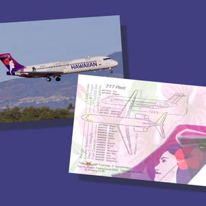 Hawaiian Airlines Boeing 717 Conjunto de 25 cartões de aviação colecionáveis - 2,5" x 3,5" - Cartão de colecionador de avião - FRETE GRÁTIS
