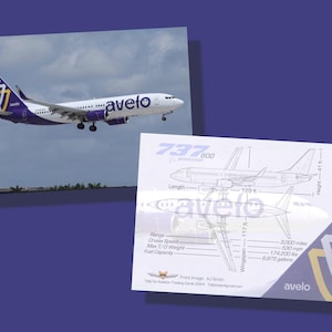 Avelo Fluglinien Boeing 737-800 Satz von 25 Luftfahrt Sammelkarten - 2,5 "x 3,5" - Airliner Collector Card - KOSTENLOSER VERSAND