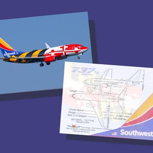 Conjunto de 25 cards colecionáveis de aviões Southwest Airlines 737-700 - "Maryland One" - 6,35 cm x 8,99 cm - Cartão colecionável de avião comercial - FRETE GRÁTIS
