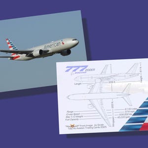 Boeing 777-200ER de American Airlines - Juego de 25 tarjetas coleccionables de aviación - 6,35 cm x 8,99 cm - Tarjeta de colección de avión comercial - ENVÍO GRATIS