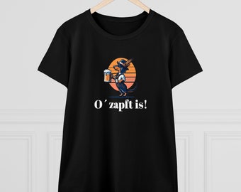 Ozapft is! Frauen T-Shirt, Sommer Streetwear mit Bayerischem Touch, Perfekt für den Biergarten, Dackel Shirt, Maßkrug