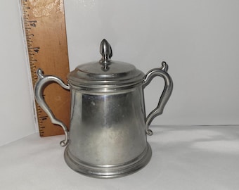 Vintage Stieff Pewter Lidded Sugar Bowl - Baltimore Rose Style Handle 573 Double Trophy Cup