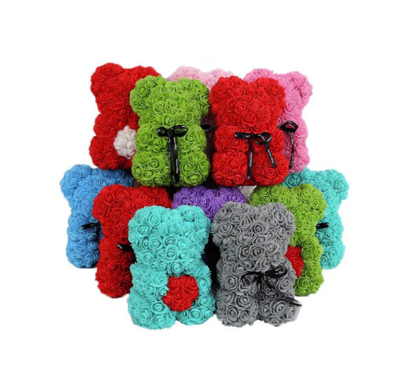 Rose Bear Gift 25cm Artificial Flowers for Girlfriend, Anniversary