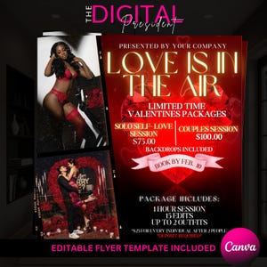 Valentines Shoot, Booking Flyer, Valentines Day Booking Flyer, Photography, Photoshoot, Hair flyer, Photography, DIY Canva Template