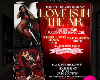 Valentines Shoot, Booking Flyer, Valentines Day Booking Flyer, Photography, Photoshoot, Hair flyer, Photography, DIY Canva Template
