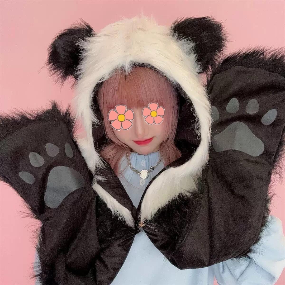 Cat hat/hood rave/festival wear with gloves Cat Ear Black Holographic Rave Hood | Peridot Clothing main image 3