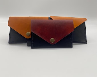 Minimalist 2 Color Wallet with Snap Front Pocket and open back slot.