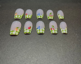 Fruit Basket Press-On Nails - Long , XS Size Almond Shape