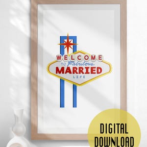 Uniek kunstwerk Newly Weds / Marriage, aangepast Vegas-bord voor digitale download - kunst aan de muur of trouwkaarten