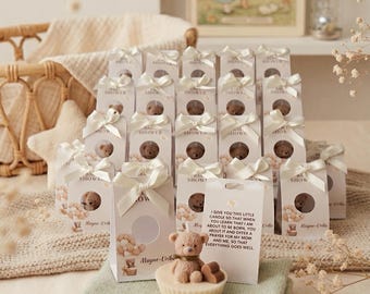 Teddy Bear Baby Shower Candle – Party Favor, Personalized Box