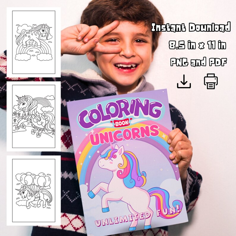 Unicorn Coloring Book for Kids, Printable Girls Coloring Pages, Toddler ...