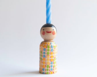Birthday Candle Holder, Peg Doll Cake Topper, Custom Cupcake Topper, Eco Friendly Party Decorations