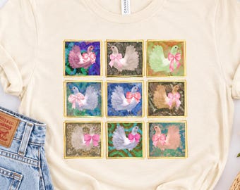 Chicken Shirt, Chicken Mom Shirt, Coquette Chicken Tee, Pink Bow Chicken Graphic, Cottagecore Chicken Lover Gift