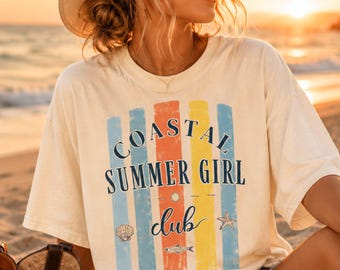 Coastal Summer Shirt, Beach Club T-Shirt, Summer Girl Shirt, Retro Vacation Graphic Tshirt, Beach Shirt, Coastal Cowgirl, Kawaii Clothes