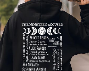 Salem Witch Trials Zip Hoodie, The Nineteen Accused Salem 1692, Salem Massachusetts Hoodie, Witchy Gothic Back Print Sweatshirt