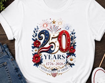 Flowers USA Shirt 250th Anniversary Shirt 4th of July Independence Day T-Shirt Floral Patriotic USA Shirt America Fireworks Birthday Tee