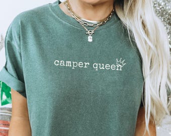 Queen of the Camper, Camper Queen Shirt, Comfort Colors® Camping Queen Shirt, Camping Shirt, RV Shirt, Ladies Adventure Shirt Glamping Shirt