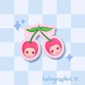 Cherry Sonny Angel Sticker | Holographic Phone Decal | Bookish, Waterproof, Vinyl Sticker for Laptop, Kindle, etc.
