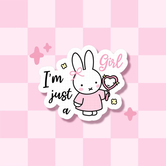 I’m Just a Girl Sticker | Miffy-Style Vinyl Decal | Coquette Sticker | Waterproof, Kindle, Laptop, Waterbottle