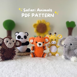 Schema all'uncinetto per animali da safari, schema amigurumi per animali da safari, schema all'uncinetto senza cuciture, schema peluche