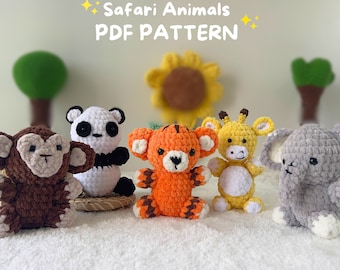 Safari animals crochet pattern, Safari animals amigurumi pattern, no sew crochet pattern, Plush pattern