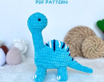 modèle dinosaure au crochet, brontosaure au crochet, modèle dinosaure en peluche, dinosaure amigurumi, modèle PDF au crochet