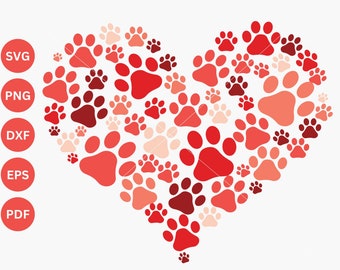 Chien Saint-Valentin SVG, SVG coeur patte, chat chien amoureux Saint Valentin SVG, chien maman Svg, Png, fichiers Svg pour Cricut