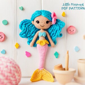 Mermaid crochet pattern, crochet pattern amigurumi, Little mermaid pattern, Plushie pattern, PDF crochet pattern, Cute mermaid