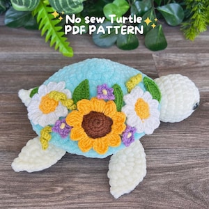 Turtle crochet pattern, No sew turtle crochet pattern, Flower turtle crochet, Daisy turtle crochet, turtle plush pattern, PDF pattern