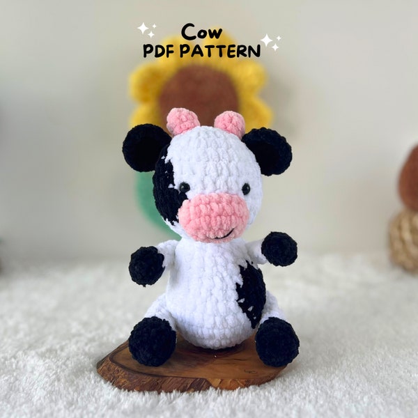 Cow crochet pattern, cow plush pattern, cow amigurumi, cow pattern, beginner pattern, PDF crochet pattern, Farm