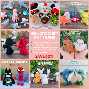 350+ Crochet Patterns Bundle, Amigurumi Crochet Patterns, Beginner Crochet Patterns, Crochet Plushies, Dinosaur Crochet, Grim Reaper
