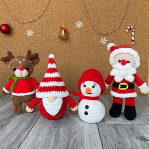 Crochet Christmas Pattern, 4in1 Crochet Pattern Bundle,  Gnome Crochet, Christmas Amigurumi, Santa Snowman Reindeer