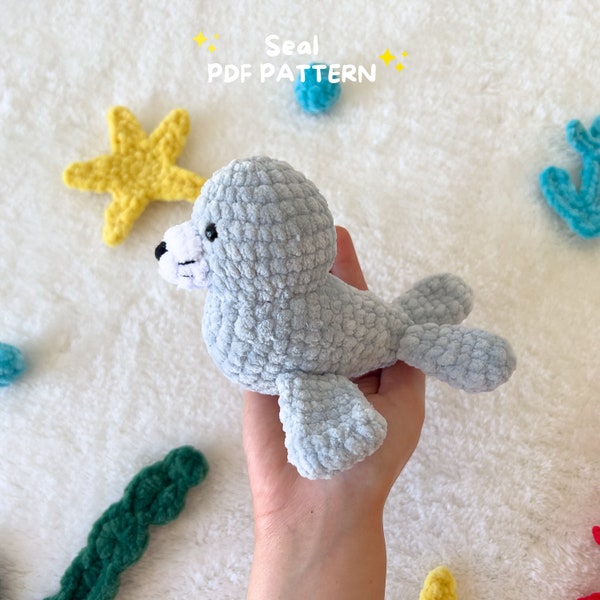 seal crochet pattern, sea animals pattern, ocean toys pattern, seal pattern, seal amigurumi, seal plush pattern