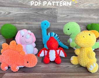 Dinosaur Crochet Pattern, 6 in 1 Bundle Crochet Patterns, Amigurumi Plush Pattern, Beginner Amigurumi pattern, PDF English