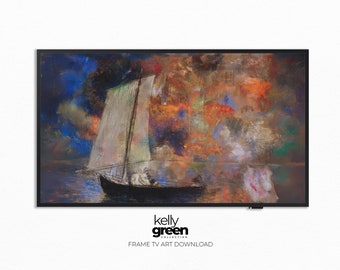 Vintage Frame TV Art | Painting | Sailboat | Sea | Colourful | Odilon Redon | French Art