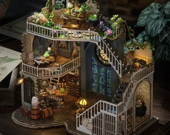 Fantasy Magic House DIY Miniature RPG Wooden Magical Shop Dollhouse Kits, Mini Doll Houses, Build Your Own Small House Decor Toys Gifts