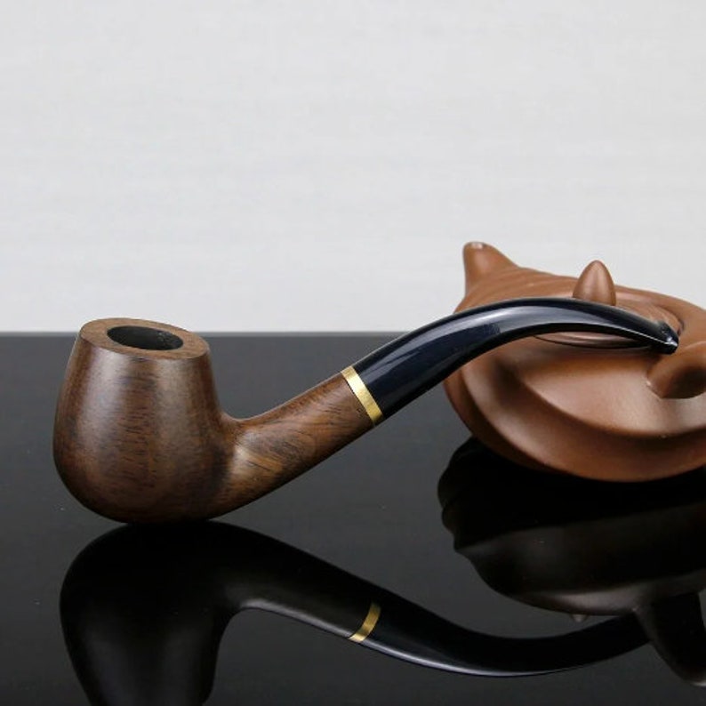 Rustic Wooden Smoking Pipe Gift Set Ebony Wood Handcrafted Free