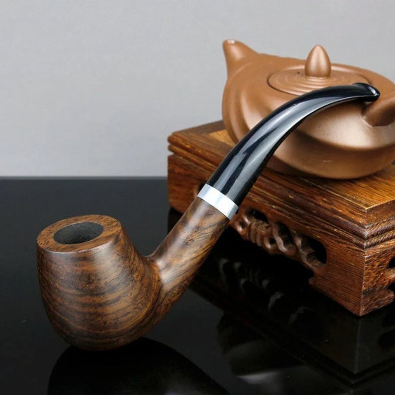 Rustic Wooden Smoking Pipe Gift Set Ebony Wood Handcrafted Free