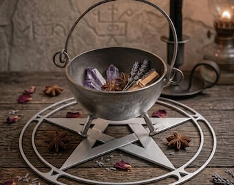 Small Iron Cauldron with Handle: Hand Forged Charcoal Burner & Pagan Altar Tool