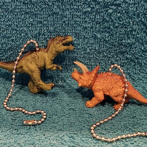 Handmade T-Rex & Triceratops Light/Fan Pull Set – Dinosaur Decor